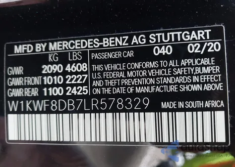 2020 Mercedes-Benz C 300 из США, поврежденный, VIN W1KWF8DB7LR578329